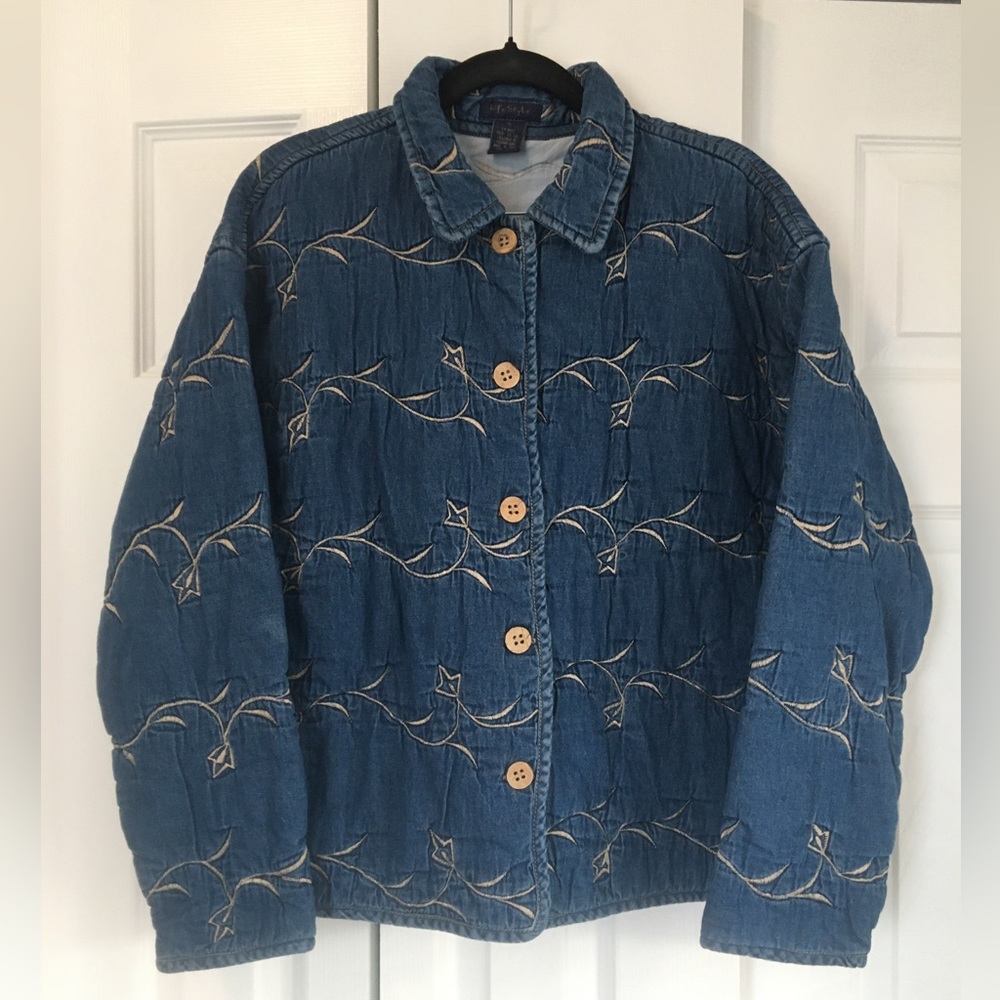 Vintage Life Style Quilted Embroidered Denim Jacket